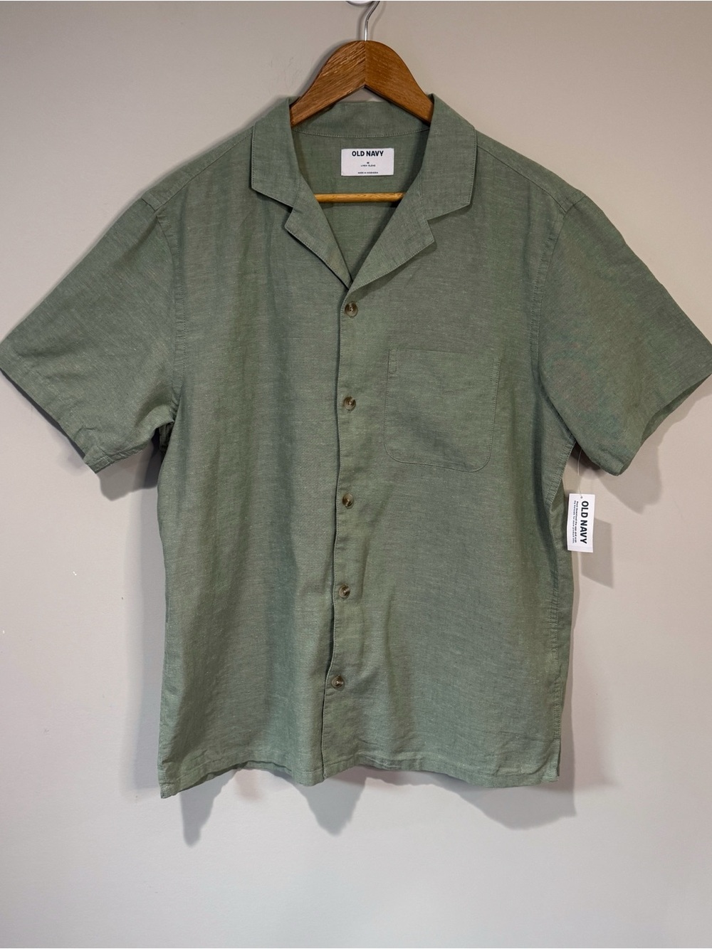 Old Navy NWT Short Sleeve Linen Blend Camp Shirt Sage Green Coastal Casual M